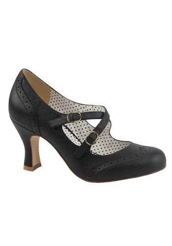 Chaussures Escarpins Années 50 Rockabilly Pin Up Couture \"Flapper Black Crossed\" - rockangehell.com