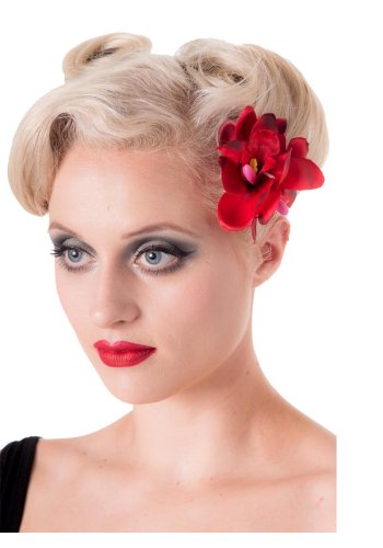 Flower Hair Barrette Rockabilly Pin-Up Banned \"Blossom Red\" - rockangehell.com