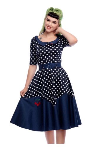 50s Rockabilly Pin-Up Collective Dress \"Cherry Doll Blue\" - rockangehell.com