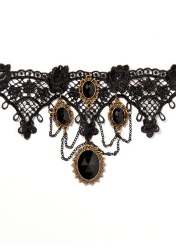 Black Stones Gothic Lolita Choker Necklace - rockangehell.com