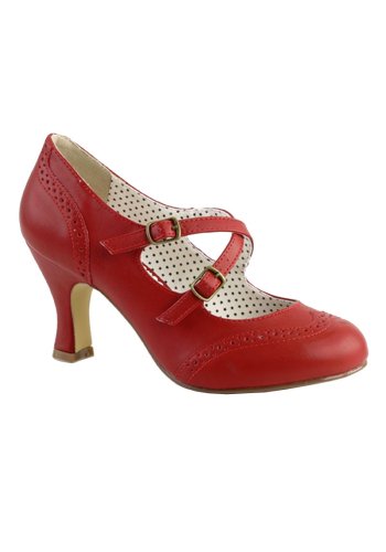 Shoes Pumps Rockabilly Vintage Pin Up Couture Flapper Red Crossed- rockangehell.com