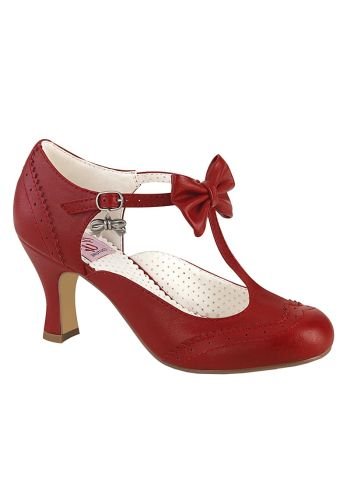 Chaussures Escarpins Retro Vintage Rockabilly Pin Up Couture \"Flapper Bow Red\"- rockangehell.com