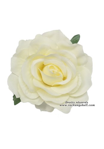 Hair Barrette Brooch Wedding Retro Pin-Up Rockabilly \"White Rose\" - rockangehell.com