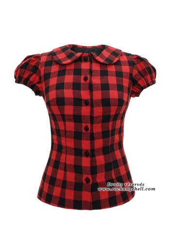 Top Chemise Pin-Up Retro Vintage Rock Ange\'Hell \"Eliza Red Check\" - rockangehell.com