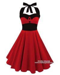 Robe Rockabilly Pin-Up Retro Swing Rock Ange\'Hell \"Ashley Red mini Black dots\" - rockangehell.com