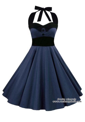 Robe Rockabilly Rock Gothique Rock Ange\'Hell \"Ashley Just Blue Navy\" - rockangehell.com