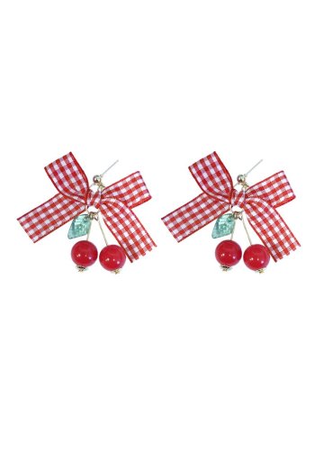 Vintage Rockabilly Pin-Up Earrings \"Cherry Red Vichy\" - rockangehell.com