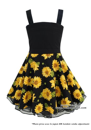 Girls' Vintage Rockabilly Dress 50s Rock Ange\'Hell \"Zoe Black Sunflowers\" - rockangehell.com
