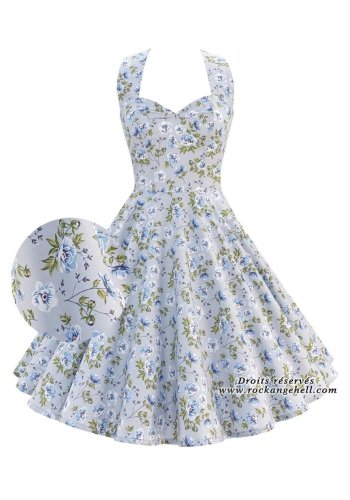 Vintage Dress 50s Retro Rock Ange\'Hell \"Vivien Blue Gray Flowers\" - rockangehell.com
