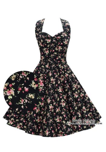 50s Rockabilly Dress Vintage Rock Ange\'Hell \"Vivien Green Pink Flowers\" - rockangehell.com