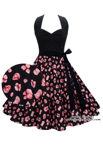 50s Dress Vintage Retro Rock Ange\'Hell \"Vivien Black Pink Blossom Flowers\" - rockangehell.com