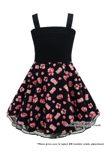 Children's Dress for Girls Rockabilly Vintage 50s Rock Ange\'Hell \"Zoe Black Pink Blossom Flowers\" - rockangehell.com