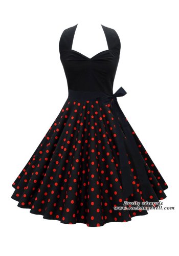 Vintage 50s Pin-Up Rock Ange\'Hell \"Vivien Black Red Dots\" Dress - rockangehell.com