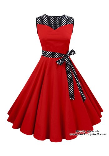 Robe Années 50 Rockabilly Pin-Up Rock Ange\'Hell \"Olivia Red Black White Dots\" - rockangehell.com