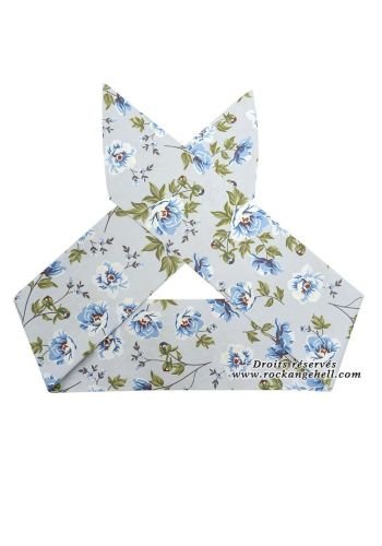 Foulard Cheveux Pin-Up Retro Vintage Rock Ange'Hell "Blue Grey Flowers"