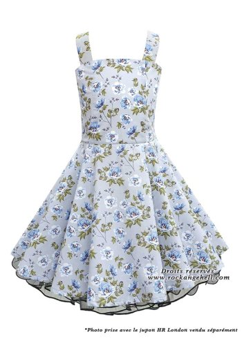 Children's Dress for Girls Vintage Retro 50s Rock Ange\'Hell \"Emmy Blue Gray Flowers\" - rockangehell.com