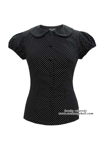 Top Chemise Retro Pin-Up Vintage Rock Ange'Hell Eliza Black White Dots