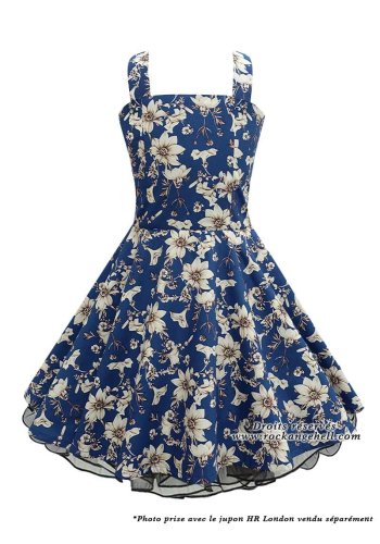 Children's Dress for Girls Retro Vintage 50s Rock Ange\'Hell \"Emmy Navy Beige Flowers\" - rockangehell.com