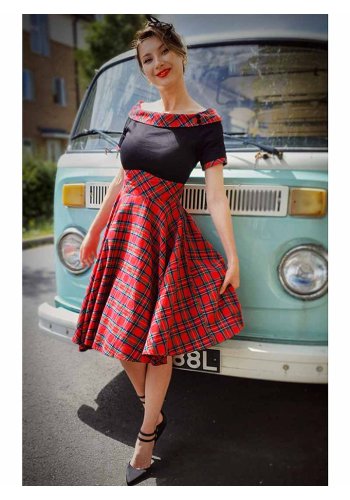 50s Rockabilly Pin-Up Dress Dolly And Dotty Darlene Red Tartan