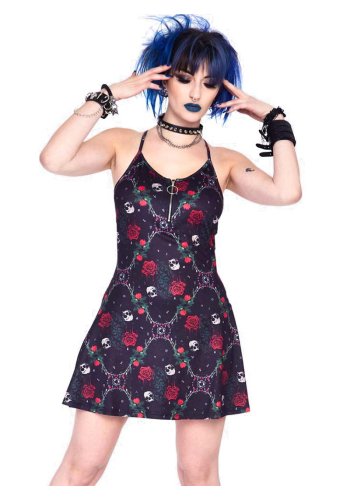 Gothic Rock Dress Jawbreaker Skull And Roses-rockangehell.com