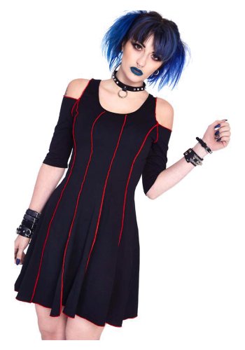 Punk Rock Gothic Jawbreaker Cold Shoulder Dress-rockangehell.com