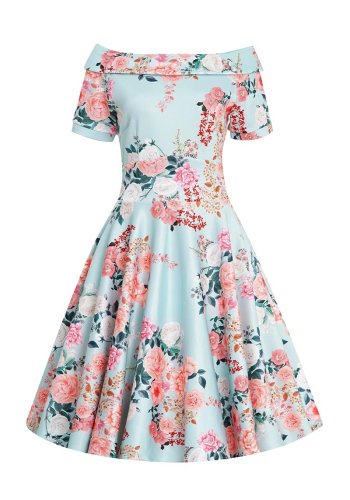 Dolly And Dotty Mint Floral Retro Rockabilly Vintage Dress - rockangehell.com