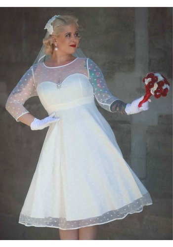 Retro Pin-Up Wedding Dress Dolly And Dotty Madeline Off White Polka Dot-rockangehell.com