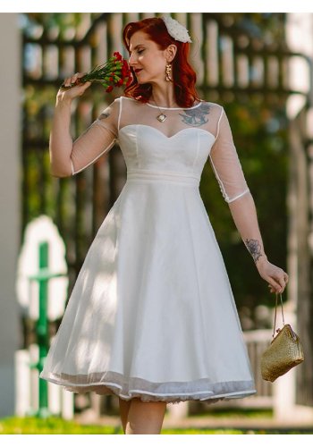 Robe Mariée Rockabilly Pin-Up Dolly And Dotty Madeline Off White Mesh - rockangehell.com