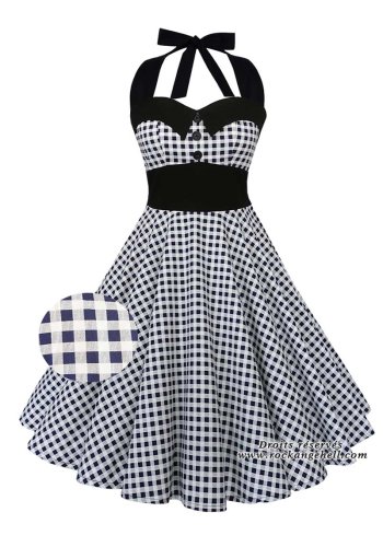 Robe Pin-Up Années 50 Rockabilly Rock Ange'Hell Ashley Blue Navy Vichy- rockangehell.com