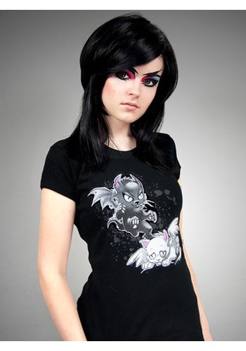 Tee-shirt Gothique Kawaii Angel Evil Cats - rockangehell.com