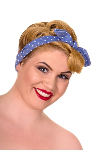 Foulard Cheveux Pin-Up Rockabilly Vintage Banned Blue White Dots- rockangehell.com