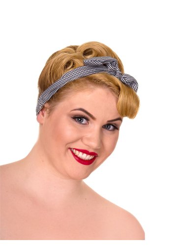 Foulard Cheveux Pin-Up Rockabilly Vintage Banned "Black White Gingham" - rockangehell.com