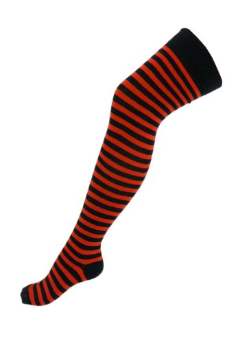 Macahel fine striped red/black knee-high socks, punk, metal, rock