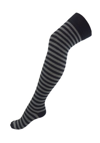 Macahel fine gray/black striped high socks, punk, rock, metal style