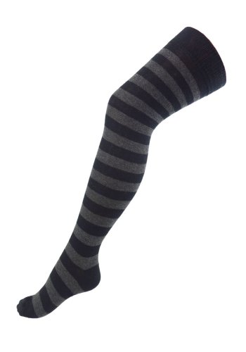 Macahel wide gray/black striped knee-high socks, punk, rock, metal style