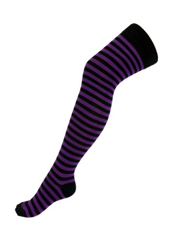 Chaussettes Hautes punk rock fines rayures noir/violet - Rockangehell.com