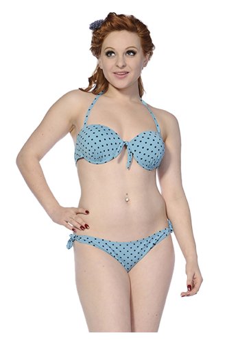 Maillot de bain 2 pièces Bikini Rockabilly Vintage Retro Banned \"Blue Black Dots\" - rockangehell.com