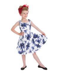 Robe Enfant Fille Rockabilly Pin-Up Vintage HR London \"Blue Flowers\" - rockangehell.com