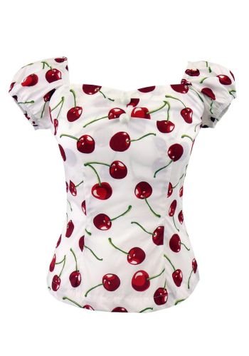 Tee-shirt Pin-Up Rockabilly Années 50 Rock Ange\'Hell \"Dolores White Red Cherry\" - rockangehell.com