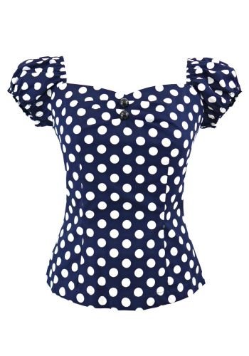 Tee-shirt Rockabilly Pin-Up Années 50 Rock Ange\'Hell \"Dolores Navy White Dots\" - rockangehell.com