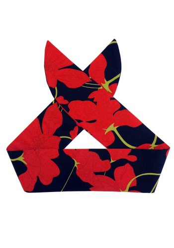 Foulard Cheveux Pin-Up Années 50 Vintage Rock Ange\'Hell \"Black Red Flowers\" - rockangehell.com