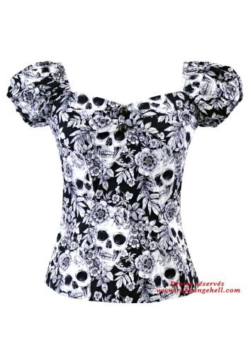 Tee-shirt Rock Gothique Rockabilly Rock Ange\'Hell \"Dolores White Skulls\" - rockangehell.com