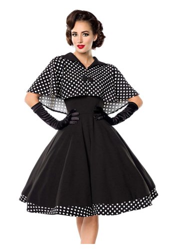 Dress + Cape Retro Rockabilly Pin-Up 50s Belsira Amber Black White Dots- rockangehell.com