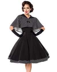 Dress + Cape Retro Rockabilly Pin-Up 50s Belsira Amber Black White Dots- rockangehell.com